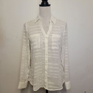 Express Portofino Shirt Women’s Small White Sheer Roll Tab Sleeve Button Front